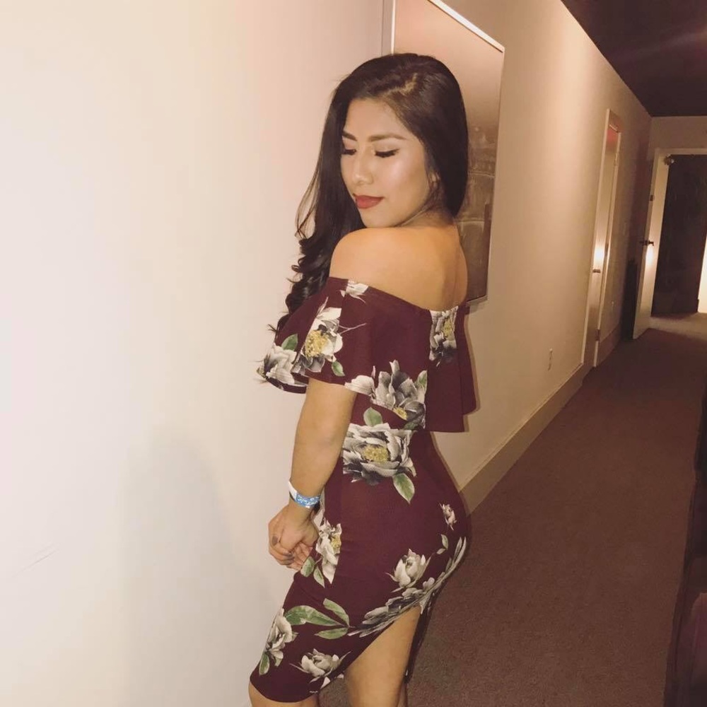 Burgundy Floral Fitted Dress